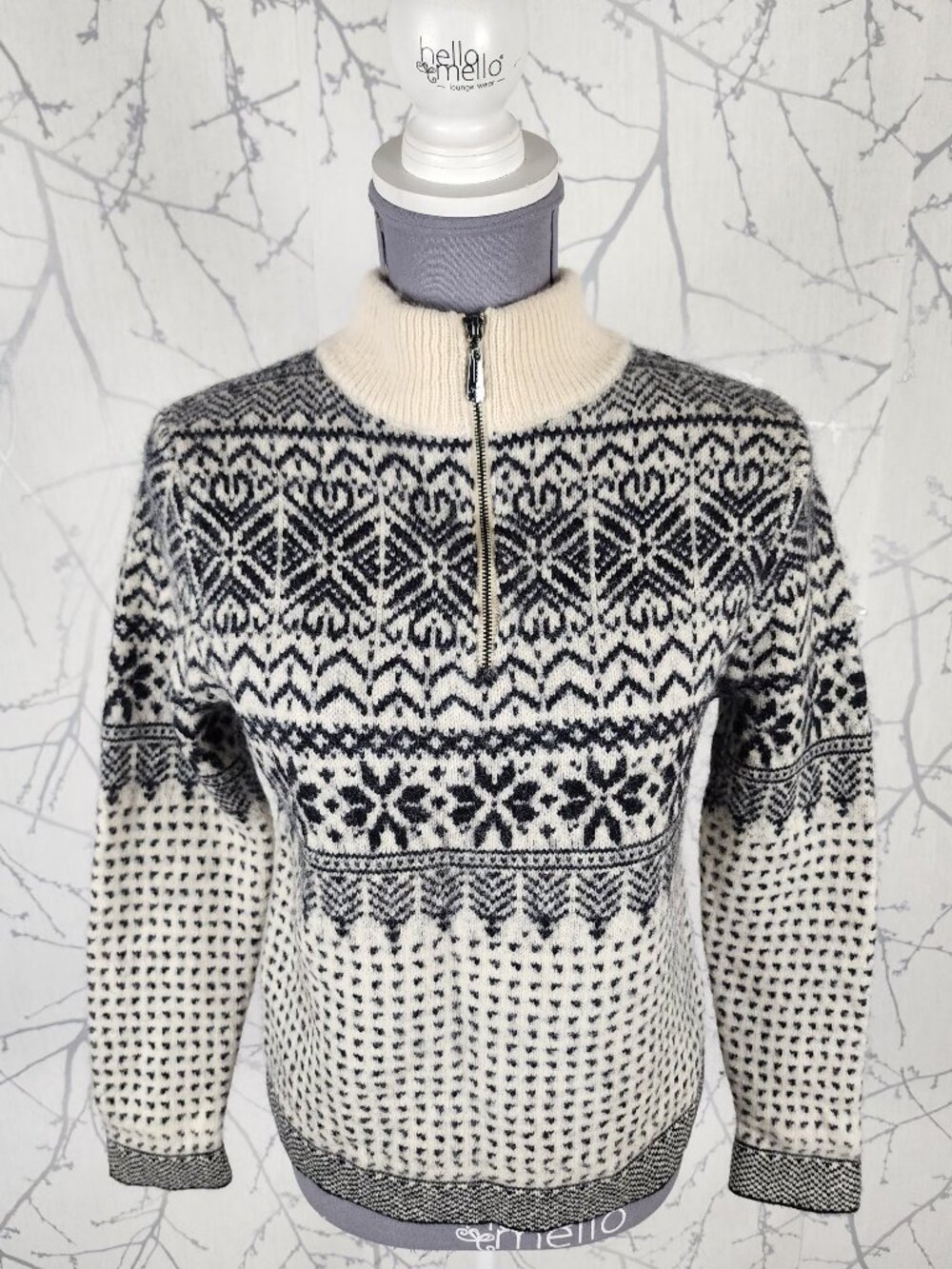 Simons Shetland Wool Fairisle Knit Half Zip Mockneck Sweater